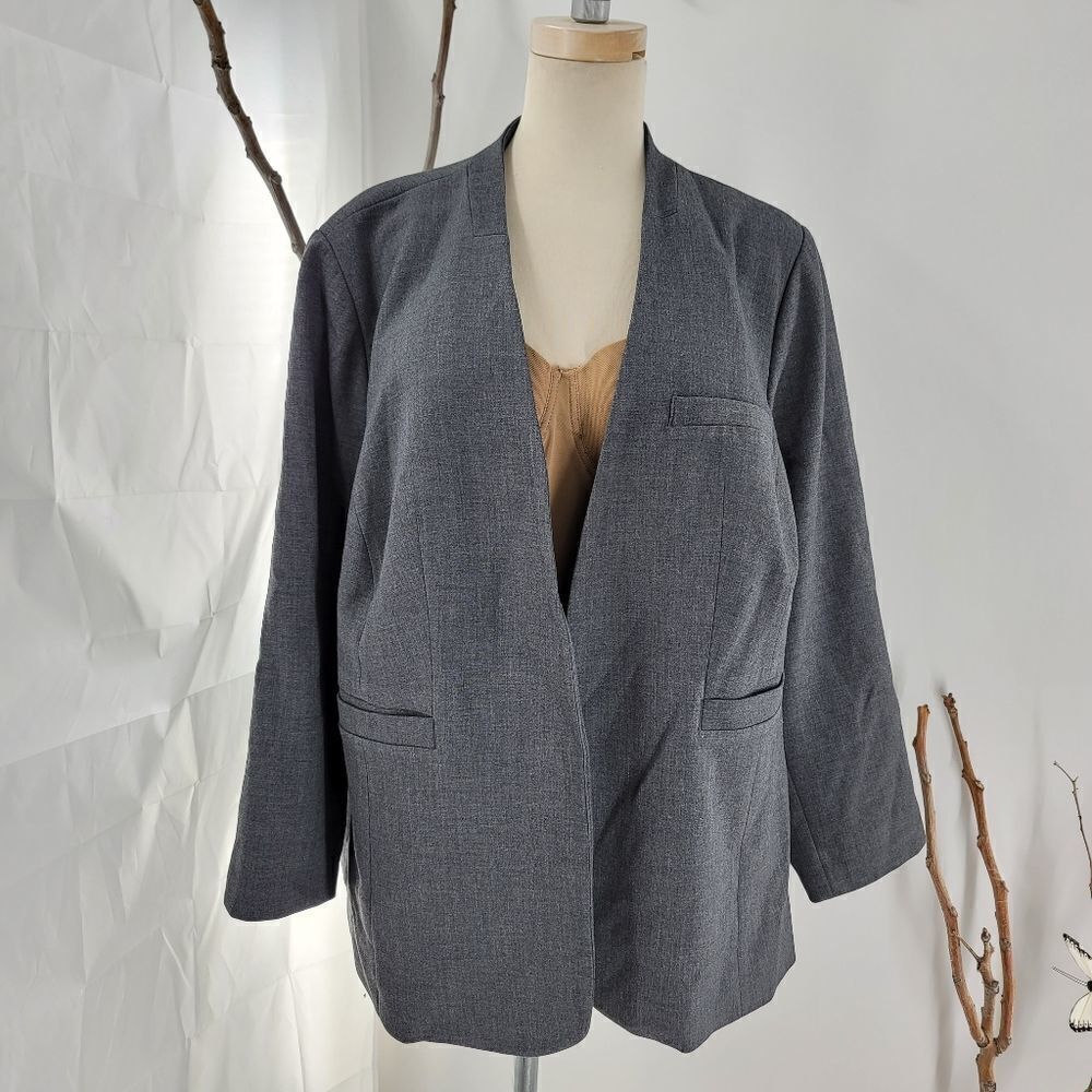 Eloqui Gray Unstructuredgray Open Front Blazer - image 1